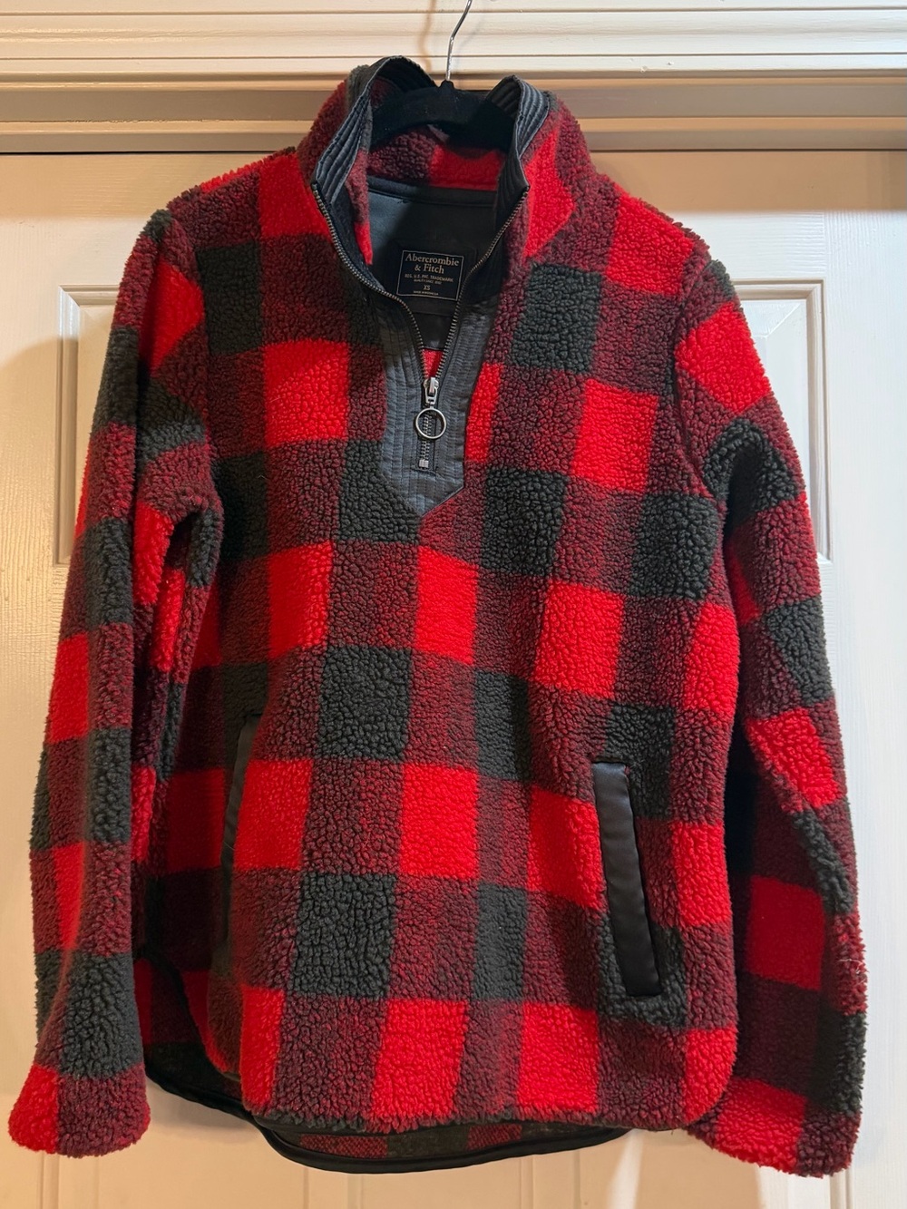 Abercrombie Red & Black Buffalo plaid Quarter Zip Size XS